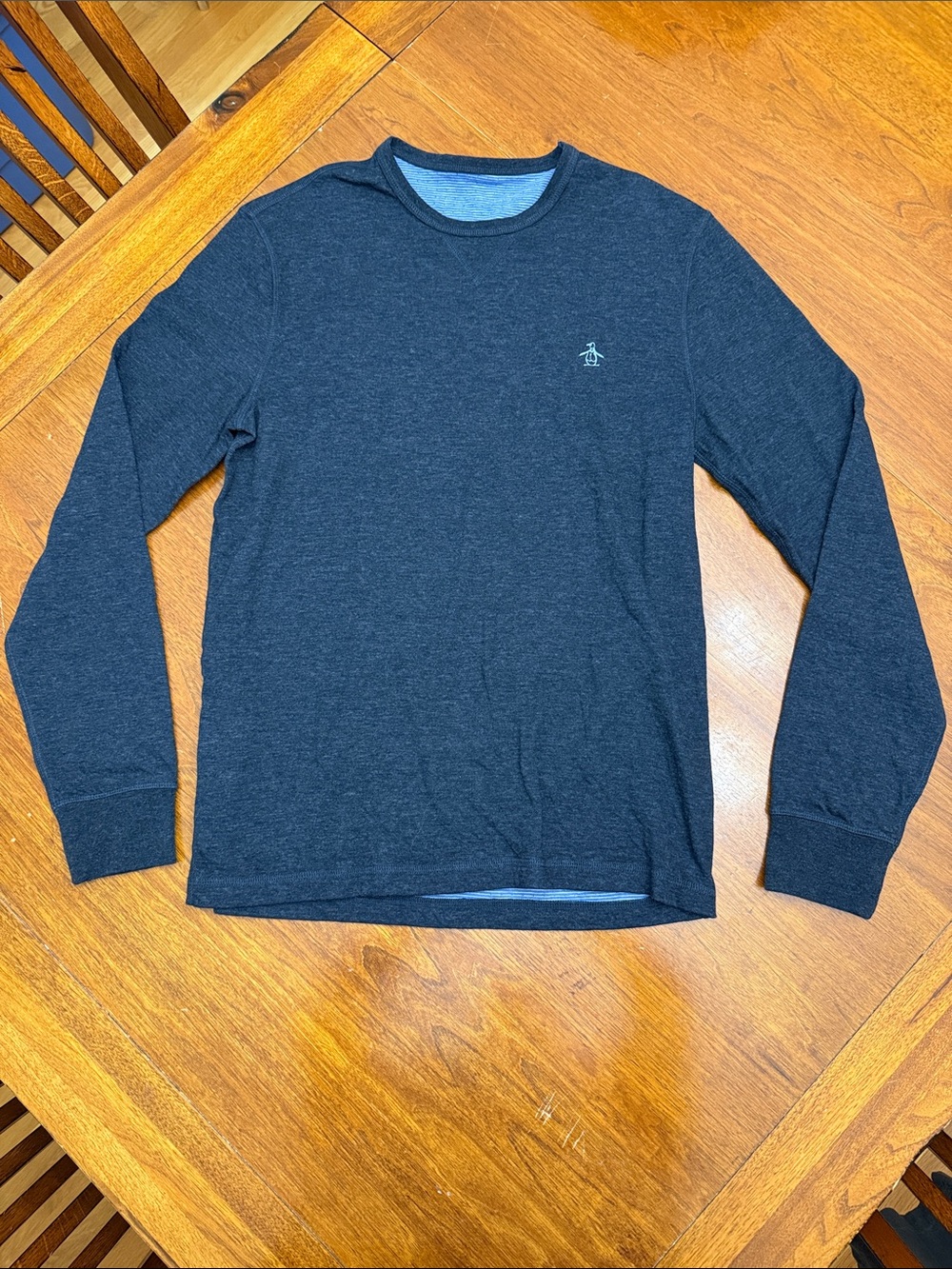 Men's Penguin By Munsingwear Long-Sleeve Crewneck Shirt - Medium- Heathered Blue